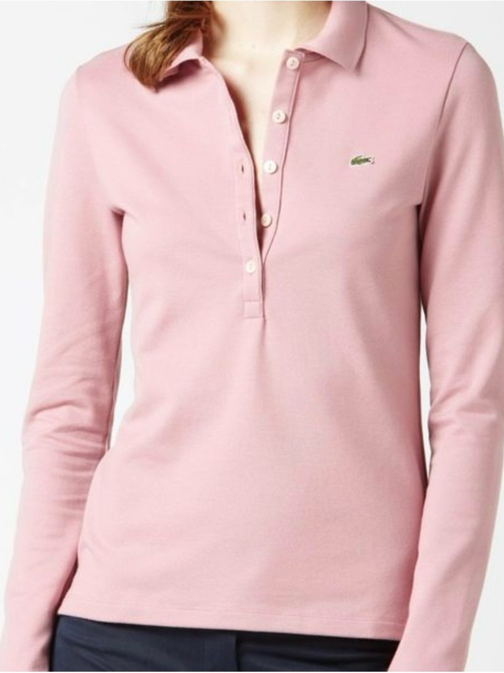 Lacoste Long-Sleeve Pink Polo with Crocodile Logo